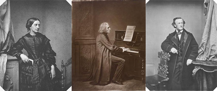 Drie portretten van Franz Hanfstaengl: Klara Schumann, Franz Liszt en Richard Wagner