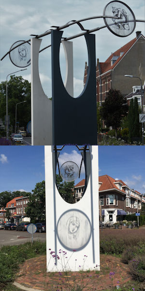 Sculptuur van Jan Samsom met projectie van Maria in Nijmegen