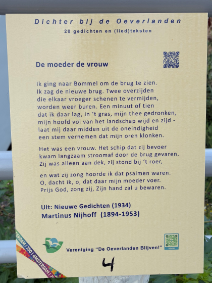 De moeder de vrouw, gedicht van Martinus Nijhoff, gevonden in park De Oeverlanden in Amsterdam
