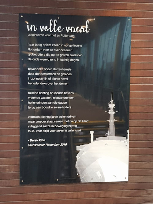 In volle vaart, gedicht van Derek Otte, gevonden aan boord van ss Rotterdam in Rotterdam