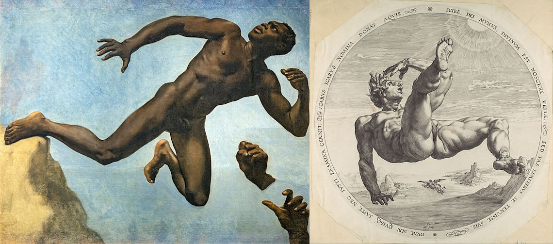 Joseph, een zwart model geschilderd door Théodore Chassériau, vertoont in houding grote gelijkenis met vier gevallen mythologische figuren, die verbeeld werden door Hendrick Goltzius.