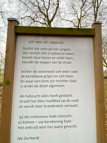 Lof van het onkruid, gedicht van Ida Gerhardt, gevonden op landgoed De Hezenberg in Hattem