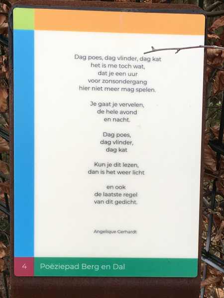 Gedicht van Angelique Gerhardt, gevonden op de Prins Bernhardlaan in Berg en Dal