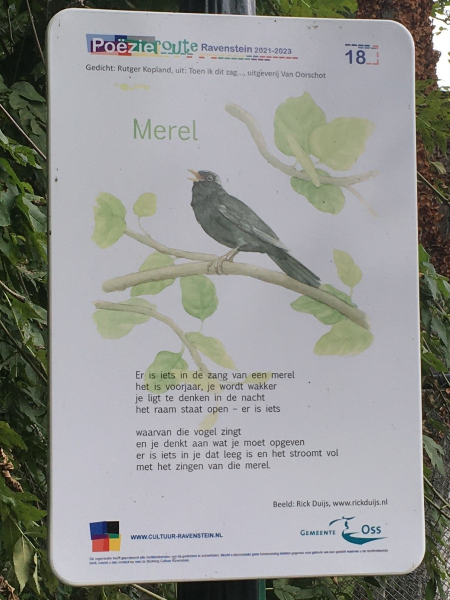 Merel, gedicht van Rutger Kopland, gevonden langs het Pollekespad in Ravenstein