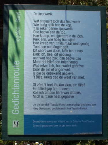 De lieu'werik, gedicht van Hary Denessen, gevonden in de Jochymhof in Steyl