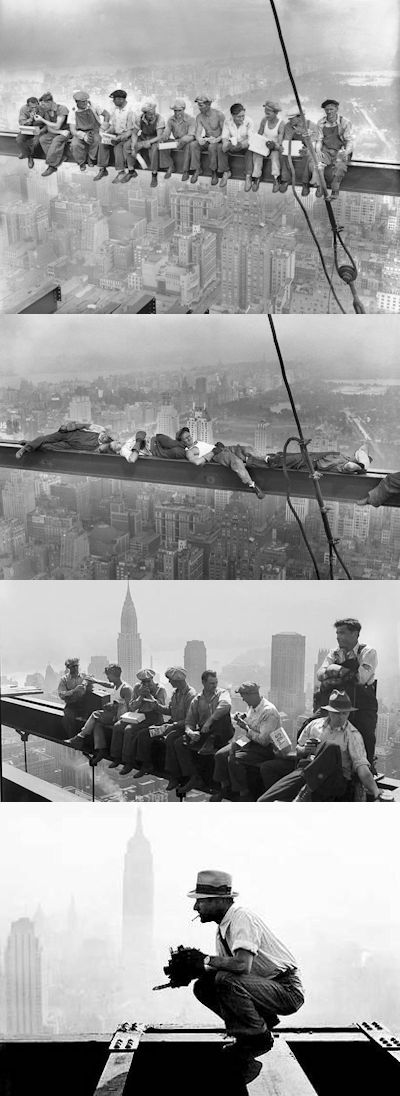 Bij de bouw van het Rockefeller Center, tussen 1929 en 1940, werden er op hoogte foto's gemaakt om het bouwproject bij een groot publiek onder de aandacht te brengen.