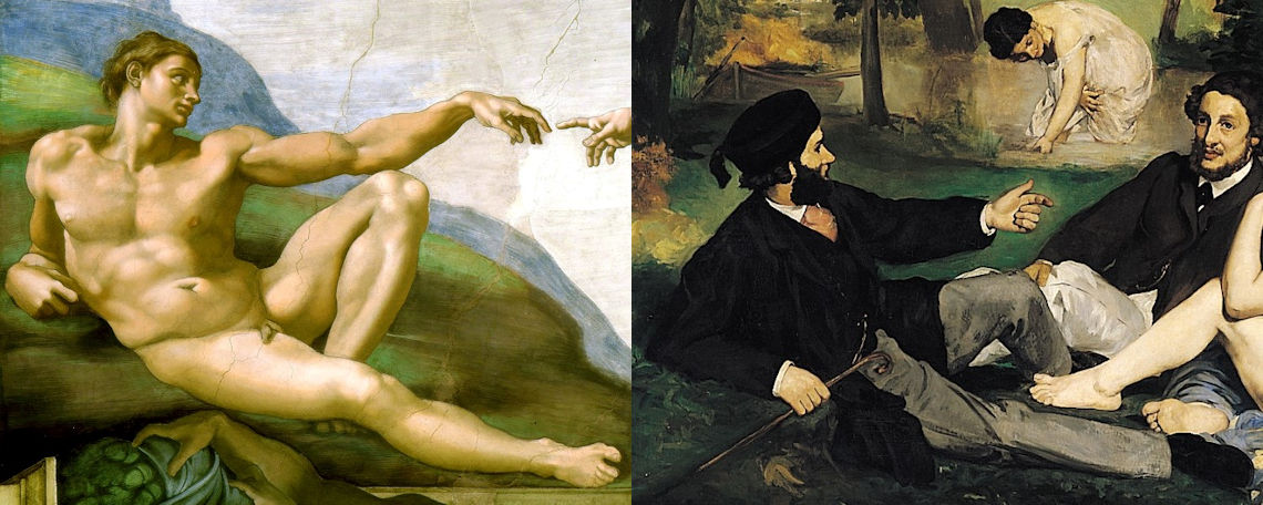 De overeenkomst tussen Michelangelo's Adam en een van Manets mannelijke personages beter zichtbaar gemaakt