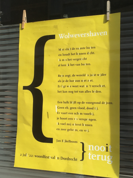 Wolwevershaven, gedicht van Jan Eijkelboom, gevonden in Dordrecht