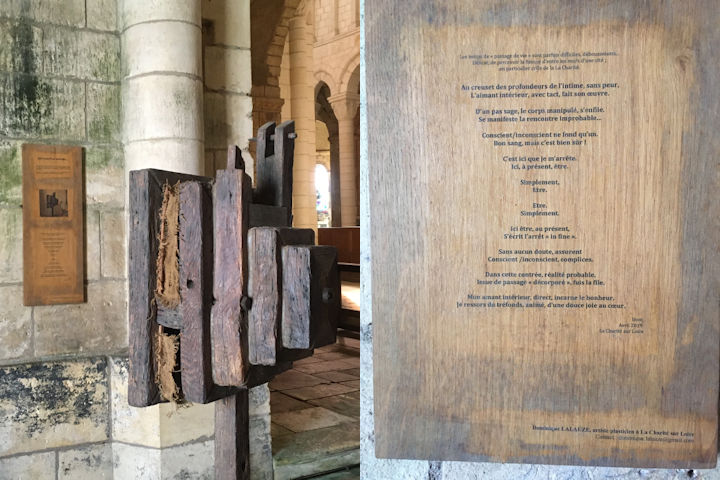 Kunstwerk en gedicht van Dominique Lalauze in de Notre Dame in La Charité-sur-Loire