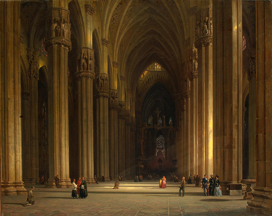 Interieur van de Duomo in Milaan door Luigi Bisi