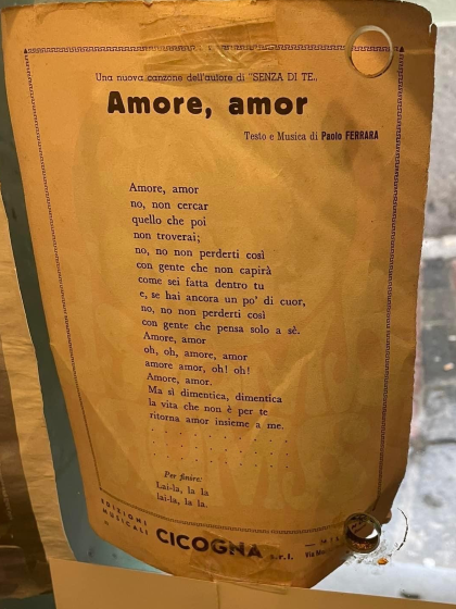Amore, amor, songtekst van Paolo Ferrara, gevonden in Genua