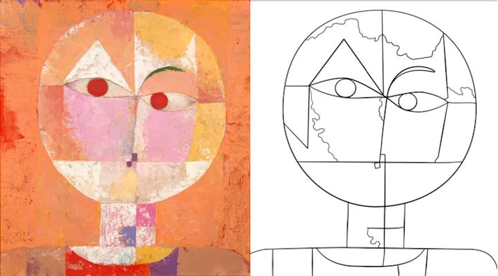 Senecio van Paul Klee, origineel en als kleurplaat