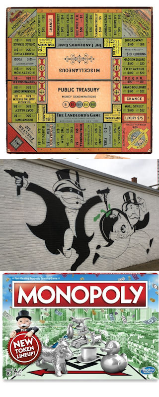 The Landlord's Game van Lizzie Magie is een voorloper van Monopoly. En juist van dat spel is het beeldmerk het onderwerp van een muurschildering in Hengelo.