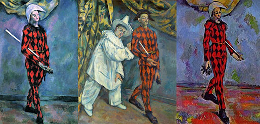 Drie schilderijen van Paul Cëzanne met Arlequin in de hoofdrol