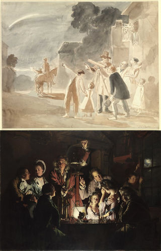 John James Chalon, Looking at Halley's Comet en Joseph Wright of Derby, Experiment with an Air Pump