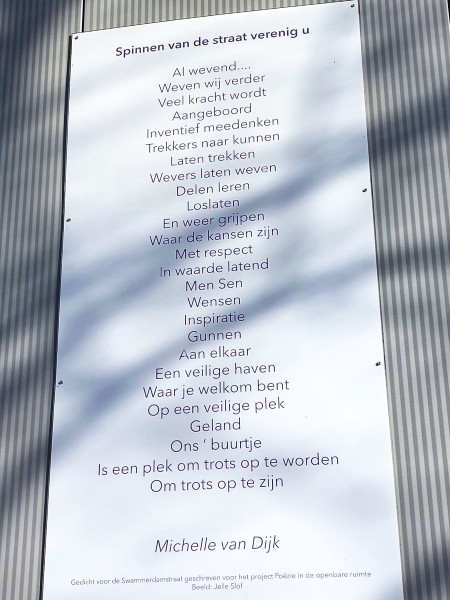 Spinnen van de straat verenig u, gedicht van Michelle van Dijk, gevonden in Hilversum