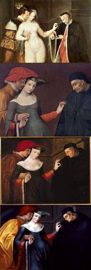 Vier versies van La femme entre les deux ages, School van Fontainebleau