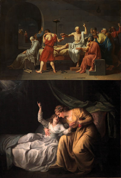 La mort de Socrate van Jacques-Louis David en La mort de miss Gardiner van Maria Cosway