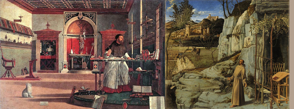 Voorbeelden van schilderijen van Vittore Carpaccio en Giovanni Bellini, schilders naar wie Giuseppe Cipriani respectievelijk een vleesgerecht en een cocktail noemde.