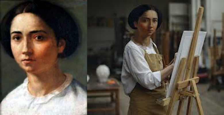 Zelfportret van Giulia Centurelli en een vervalst portret van haar
