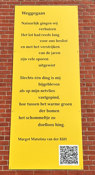 Weggegaan, gedicht van Margot Matutina van der Klift, gevonden in Groningen