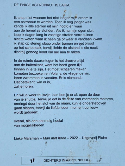 De enige astronaut is Laika, gedicht van Lieke Marsman
